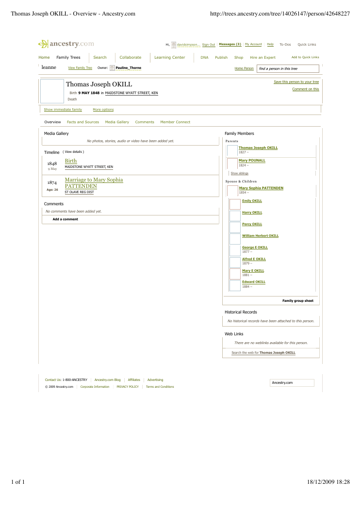 Thomas Joseph Okill (Ancestry)